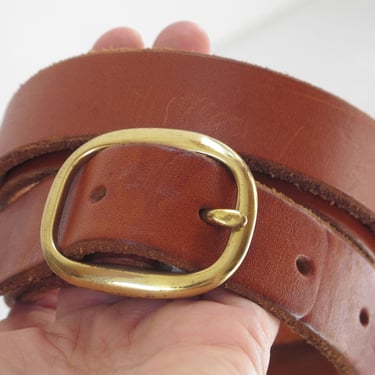 Carmel Brown Thick Leather Belt 40" x 1" Modern Handmade Vintage Leather Belt Gold Brass Buckle Simple Leather Belt Men Belt Womens Belt 