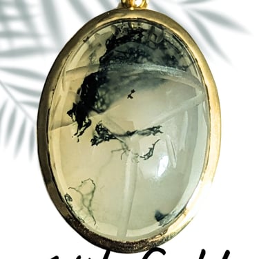 14k Gold Gemstone Scarab Amulet Pendant Necklace/14k Charm/Heavy Bezel Pendant/ Egypt Protection 