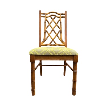 Vintage Faux Bamboo Chair - Hollywood Regency Fretwork Wooden Palm Beach Coastal Style Dining or Desk Furniture 