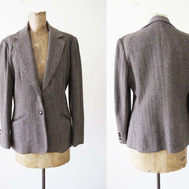 Vintage 70s Tweed Blazer Jacket Small - 1970s Brown Tan Womens Suit Jacket - Jane Birkin Menswear Style 