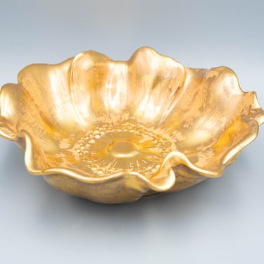 Stangl Granada Gold 9" Rose Bowl | Vintage Pottery Art Antiqued Ceramic Artware | Hand Brushed 22K Gold 