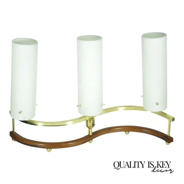 Vtg Mid Century Modern Stilnovo Brass Teak Glass "S" Table Lamp Arteluce Style