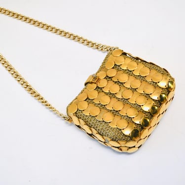 60s 70s Vintage Metallic Gold Metal Purse Chain Mail Wedding Disco Bag Made in Italy // Vintage Wedding Gold Metallic Bag Purse Paco Rabanne 