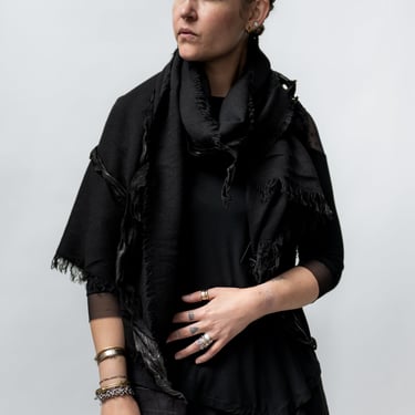 Athos Laser Cut Leather Detail Wool Blend Scarf