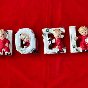 1950s Noel Japan figurines vintage holiday mantel Christmas decor little girls 