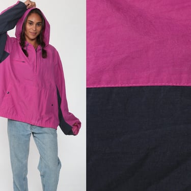 Hooded Windbreaker Jacket Magenta Pullover Jacket 90s Hoodie Izod Jacket Vintage 1990s Hood Striped Pink Purple Extra Large xl 