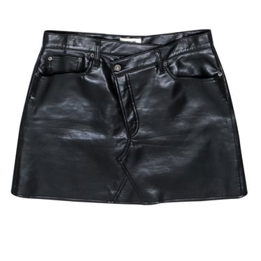 AGOLDE - Black Recycled Leather Blend Skirt w/ Asymmetrical Button Detail Sz 12