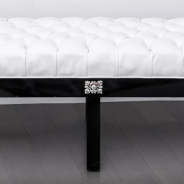 Hollywood Glam White Faux Leather Tufted Bench
