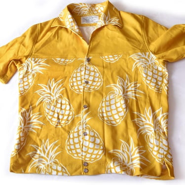 AUTHENTIC Cirque du Soleil VIVA ELVIS Wardrobe Prop Dancers Costume, Hawaiian Yellow Pineapple print Rockabilly Men's Shirt Chemise 