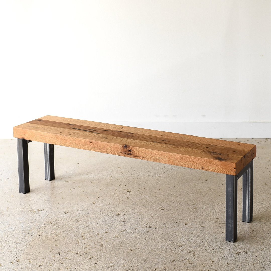 Industrial Dining Bench / 3" Reclaimed Wood and Metal Leg Bench What