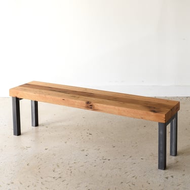 Industrial Dining Bench / 3" Reclaimed Wood and Metal Leg Bench 