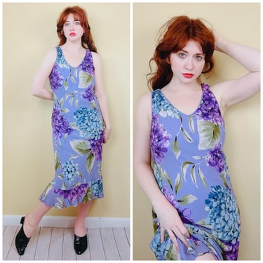 Y2K Vintage Temptation Rayon Purple Medium Bias Cut Dress / 90s Lavender Floral Romantic Rayon Dress / Medium 