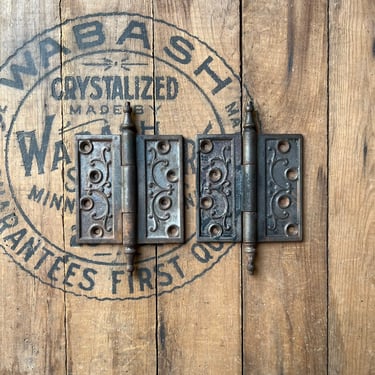 Pair of Ca. 1880s Eastlake Door Steeple Tip Hinges 4.5” x 4.5” 