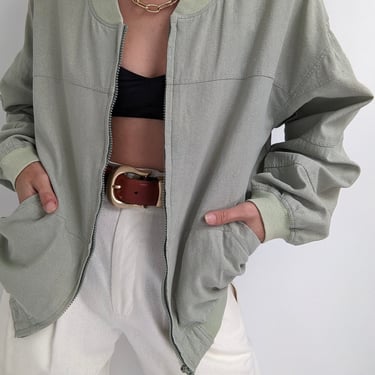 Vintage Pistachio Raw Silk Bomber Jacket