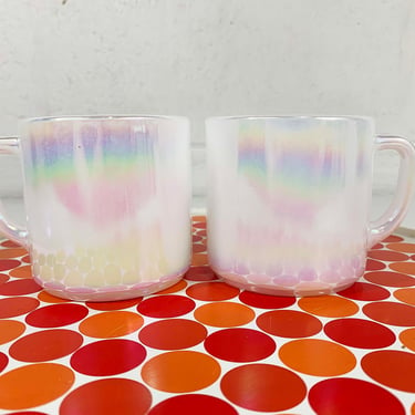 Vintage Federal Glass Iridescent Mugs Set of 2 Mug Holographic Coffee Milk Aurora Pearl Luster Moonglow Moon Glow Rainbow Lusterware 1960s 