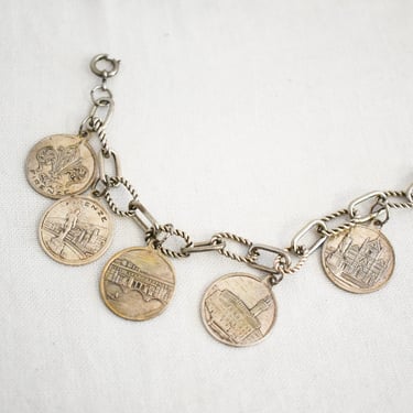 Vintage Florence Faux Coin Souvenir Charm Bracelet 