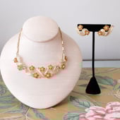 ★VINTAGE HOLLYWOOD★ Nature Daisy Beads Necklace Vintage 1950's Daisy Chain Rhinestone Necklace & Earring Set