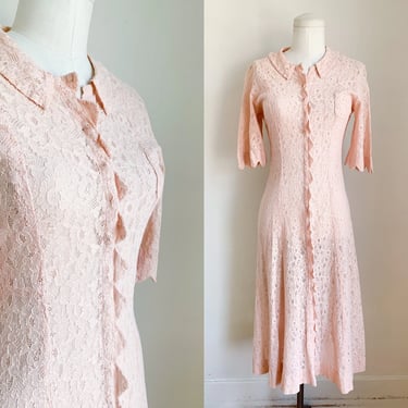 Vintage 1930s Blush Pink Lace Dress / XS-S 