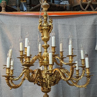 Antique Gilded Bronze 18 Arm French Chandelier