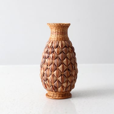 vintage wicker wrapped vase 