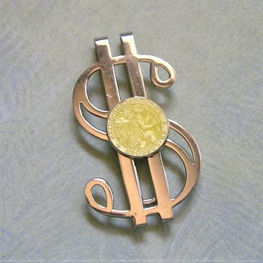 Vintage Sterling and Yellow Enamel Saint Christopher Money Clip, Old St. Christopher Medal, Vintage Sterling Money Clip (#4027) 