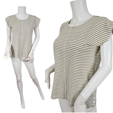 Christian Dior Actifs 1980s Tan White Cotton Stripe T Shirt I Tee I Top I Shirt I Sz Med 