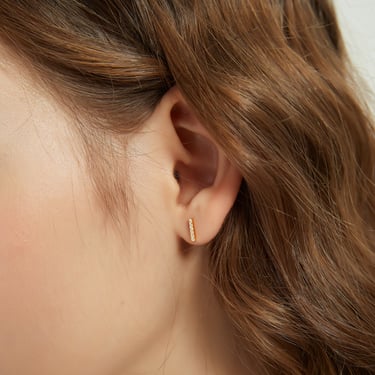 Juliana gold vermeil rod stud earrings, bar studs, bar earrings, geometric earrings, gold stud earrings, dainty earrings, paved bar earrings 