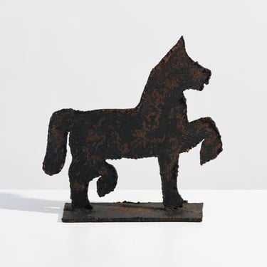 Vintage Brutalist Metal Horse Sculpture // Welded Folk Art Equine Animal Statue 