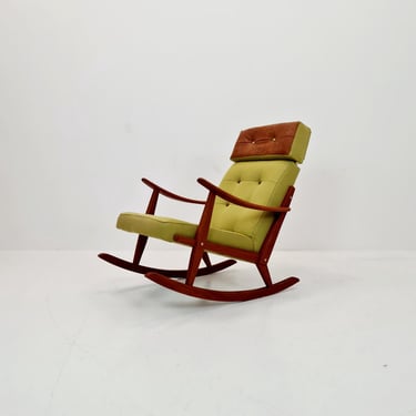 Mid century Scandinavian solid teak rocking chair, 1960s 