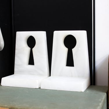 Alabaster Bookends Fornasetti Style Keyhole Cutouts Made in Italy 