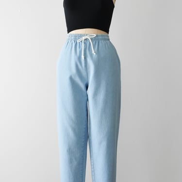 vintage 90s denim easy pants, drawstring waist tapered jeans 