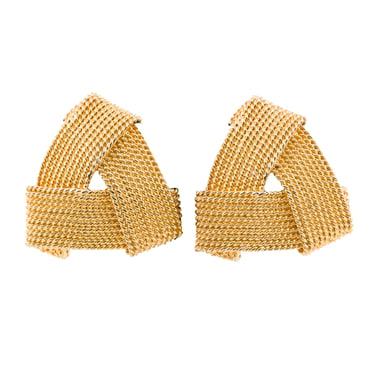 Les Bernard 1980s Vintage Gold-Plated Triangular Clip-On Earrings 