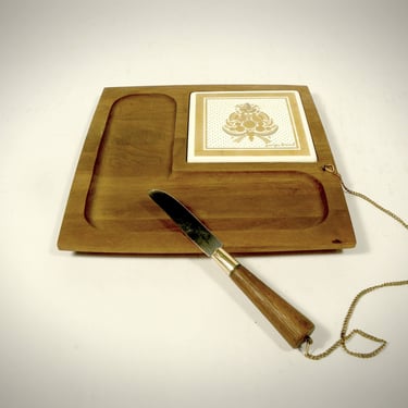 Vintage Georges Briard Tile Insert Teak Cheese Platter 