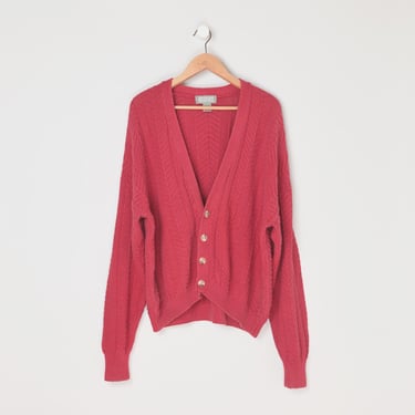 Vintage 90s Braided-knit Red Cardigan - 