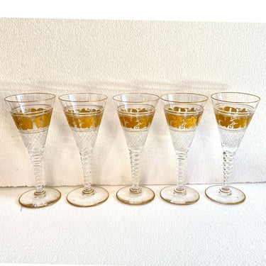 Set Belgian Val Saint Lambert Gilt Cut Crystal Westminster Stemware Glasses (5 pieces)