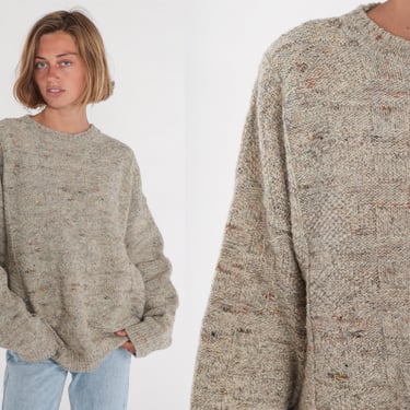 Pendleton Wool Sweater 80s Cable Knit Pullover Sweater Heather Taupe Chunky Cableknit Crewneck Jumper Cozy 1980s Vintage Extra Large xl 