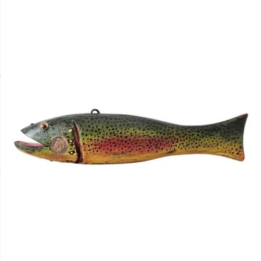 Scarce Duluth Fish Decoy DFD Signed David Perkins Hand Carved & Painted Wood Rainbow Trout - Primitve American Folk Art Sculpture 