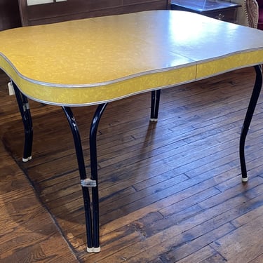 50s Style Yellow Formica Top Table w Black Hairpin Legs