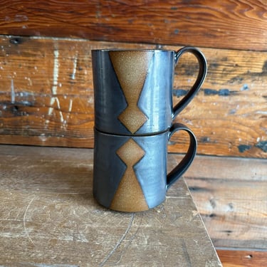 Best Friend Mug Set - Grey with Brown Geometrics 