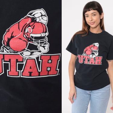 University of Utah Shirt Y2K Football Tshirt College T Shirt Vintage Graphic Tee 00s Black Crewneck Logo Tee Cotton Small S 