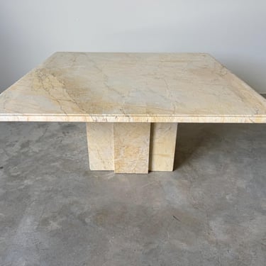 1980s Postmodern Style Beige Marble Square Coffee Table 
