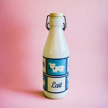 1970s Italian Vintage Opaline Glass Milk Bottle with Stopper 