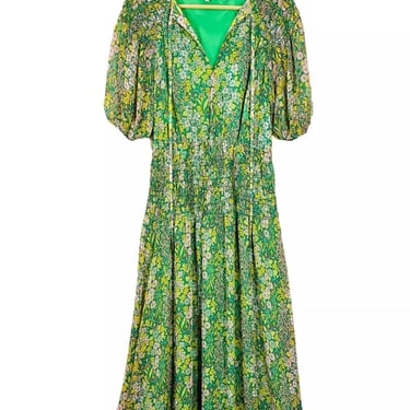 Ted Baker London Ursille Floral Smocked Midi Dress Mid Green Size 2
