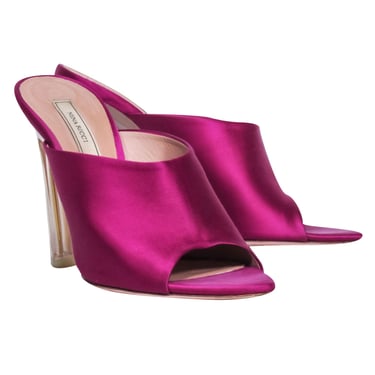 Nina Ricci - Magenta Pink Satin Clear Heel Mule Pumps Sz 7.5
