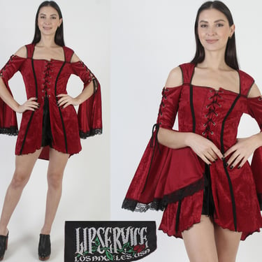 Lip Service Los Angeles Dress, Vintage Y2K Red Corset Mini, 90s Spandex Goth Micro Top, Tag Size L 