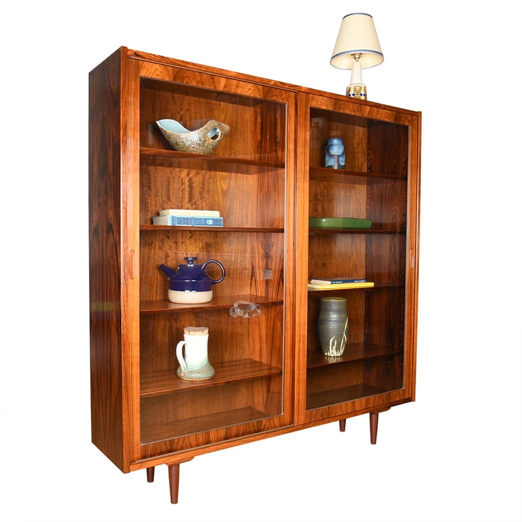 Adjustable Shelves + Sliding Glass Doors Bookcase | Display Cabinet in Danish Rosewood