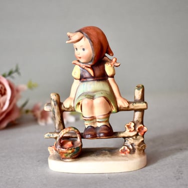 Vintage  Hummel Goebel Porcelain Figurine - Just Resting Girl Sitting on Fence Collectible Porcelain Figurine 