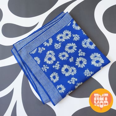 Lovely Vintage 70s Cornflower Blue & White Daisy Pattered Square Scarf by Robinson Golluber 