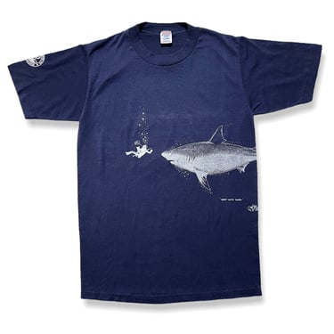 Vintage 1980s "Great White Shark" T-Shirt ~ fits S ~ Cayman Islands ~ Jerzees / Russell / Single Stitch ~ Graphic Novelty Tee ~ Soft / Thin 
