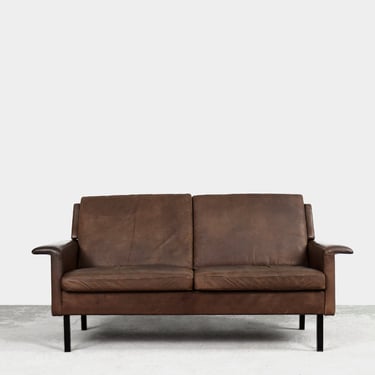 Rare Vintage Mid-Century Scandinavian Modern 2-Seater Brown Leather Sofa 3330 by Arne Vodder for Fritz Hansen, 1960s 